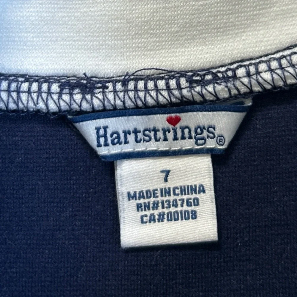 Vintage Hartstrings Daisy Applique Dress Kids Navy Blue White Floral Size 7